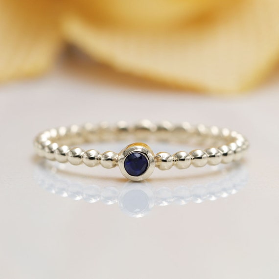 0.05CT Blue Sapphire Bezel Gold Bead Ring/Gold Bead Band/Promise Gold Ring/Solitaire Sapphire engagement Ring/Blue Gem Anniversary Ring/Ring