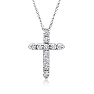 14k Gold Diamond Cross Necklace/Gold Diamond Necklace/Anniversary Necklace/White Diamond Cross Necklace/Gift Cross Pendant/Cross Pendant