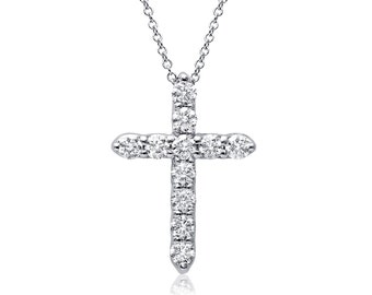 14k Gold Diamond Cross Necklace/Gold Diamond Necklace/Anniversary Necklace/White Diamond Cross Necklace/Gift Cross Pendant/Cross Pendant