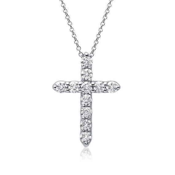14k Gold Diamond Cross Necklace/Gold Diamond Necklace/Anniversary Necklace/White Diamond Cross Necklace/Gift Cross Pendant/Cross Pendant