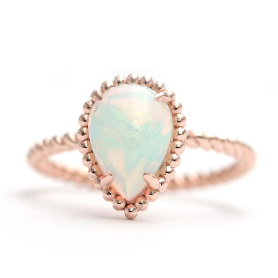 14K Rose Gold Natural Opal Halo Engagement Ring/Opal Twisted Ring/Anniversary Ring/Proposal Opal Ring/Opal Ring/Gift Ring/Rose Gold/Ring