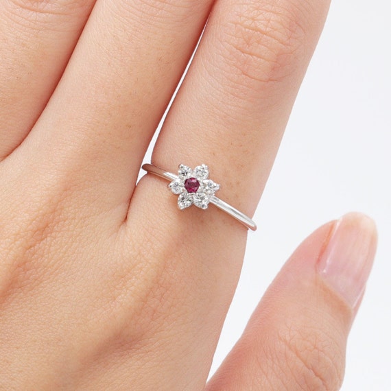 14K White, Yellow & Rose Gold Snowflake Natural Ruby Diamond Engagement Ring/Engagement Diamond Ring/0.25 CT Diamond Ring/Gold Diamond Ring.