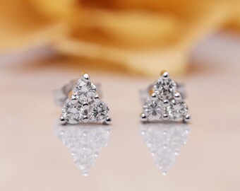 14k Diamond Triangle Stud Earring/Tear Drop Diamond Stud Earrings/Crown Earrings /14K Solid Gold Earrings/Stud Earrings/Diamond Earrings