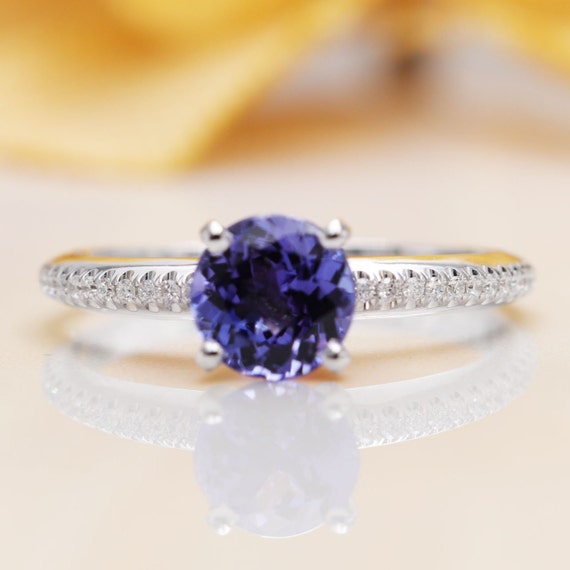 Natural Blue Tanzanite 7 MM Diamond Engagement Ring/14K Gold Engagement Ring/Tanzanite Anniversary Ring/Diamond Engagement Ring/Gift Ring