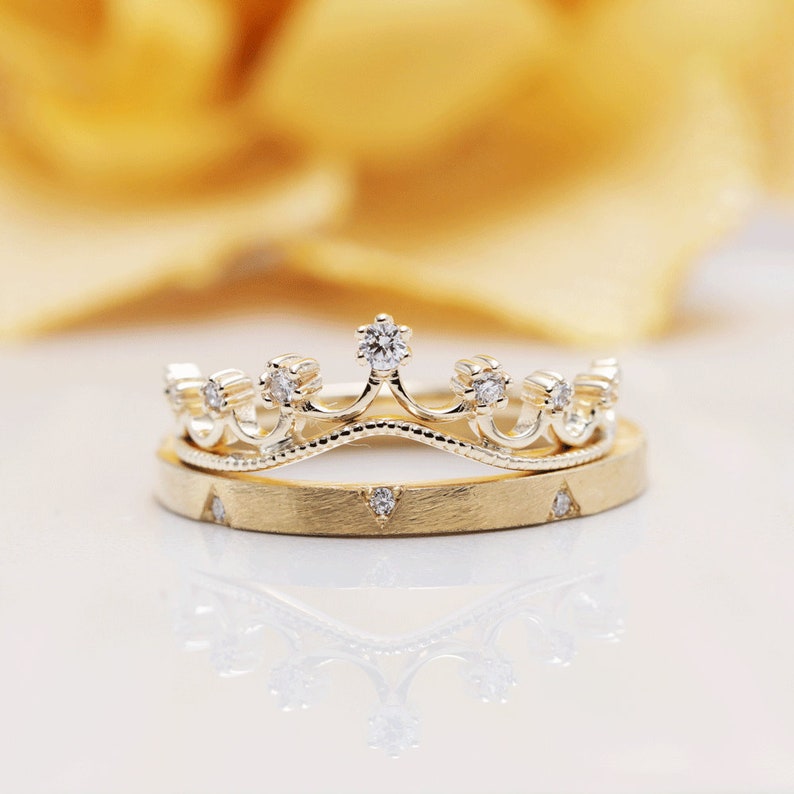 14K Solid Gold Princess Royal Crown Diamond Ring/princess Etsy
