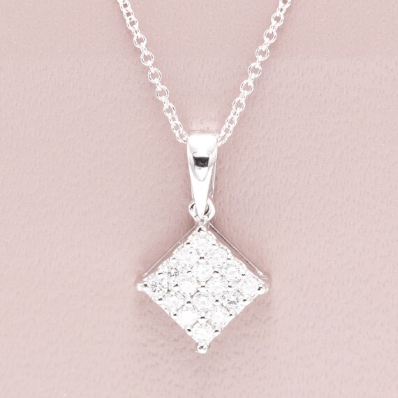 High Quality Diamond 14K White Gold Shape Pendant Necklace.Great Gift for Engagement.Wedding.Christmas.Valentine.Birthday Necklace.