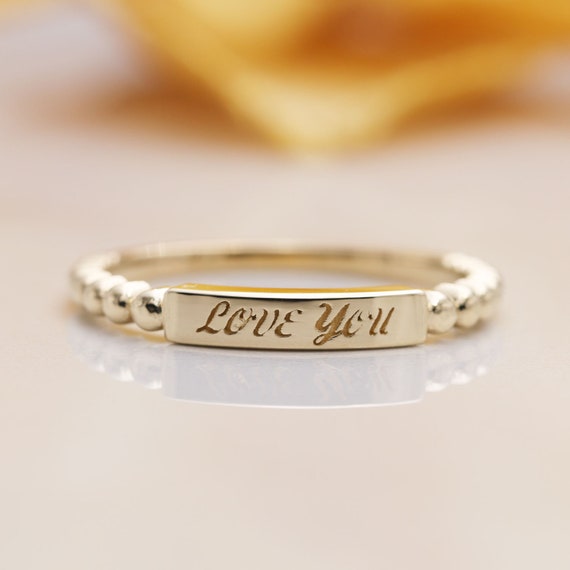 14k Gold Personalized Bar Ring/Custom Initial Ring/Hand Stamped Name Ring/Dainty Bar Ring/layered Ring/Gift Ring/Engraving Ring/Message Ring