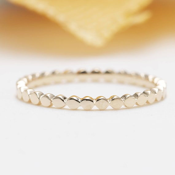 14K Yellow Gold Flat Dainty Bead Ring /Dotted Band/Perfect Matching Band for Engagement/Flat Circle Wedding Band/Stackable Ring/Bead Ring