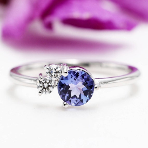 14K Gold High Quality 0.7 CT Blue Tanzanite Diamond Engagement Ring/Blue Gem Engagement ring/Birthday Diamond Ring/Anniversary Tanzanite