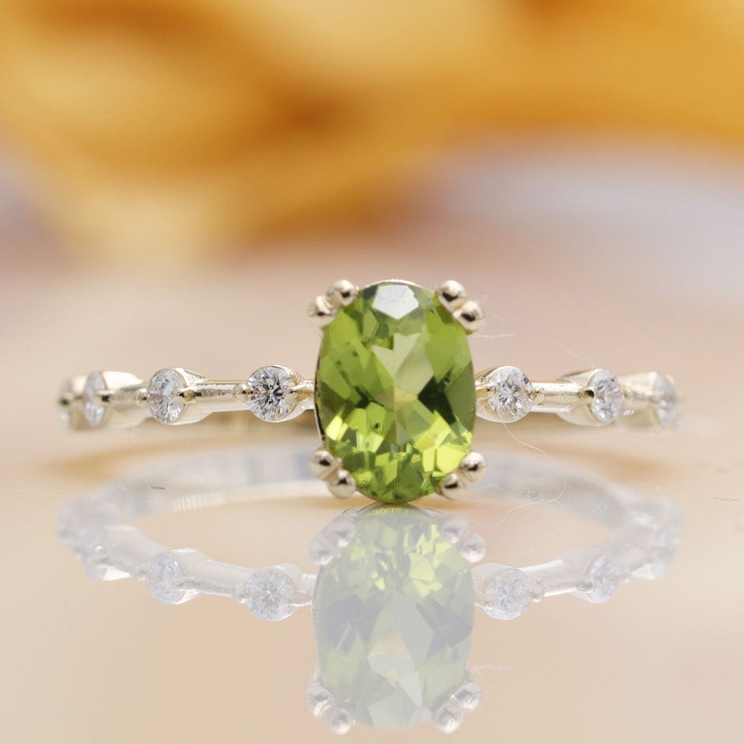 14kt Gold Oval Green Peridot Diamond Classic Engagement - Etsy