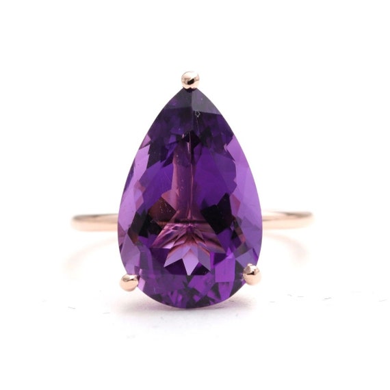 14kt Gold Purple Amethyst Solitaire Engagement Ring/Purple Gem Ring/February Birthstone Ring/Solitaire Gold Ring/Gift Ring/Proposal Ring