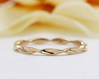 14K Yellow Gold Twisted Wedding Band/Matching Band for Engagement Ring/Stackable Ring/ Promise Gold Ring/ Dainty Ring/Gift Gold Ring/Minimal