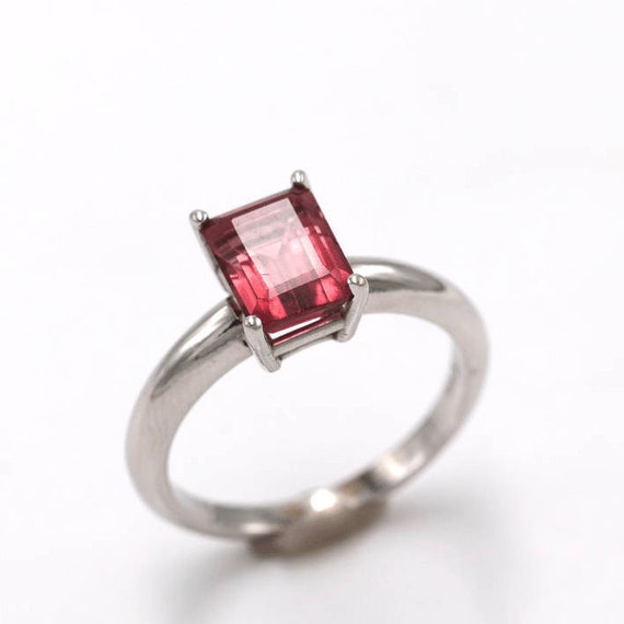 Natural 1.83 CT Natural Pink Tourmaline Solitary 14K White Gold Ring. 14K White Gold Solitaire Ring. Engagement 14K Color Stone Ring.Promise