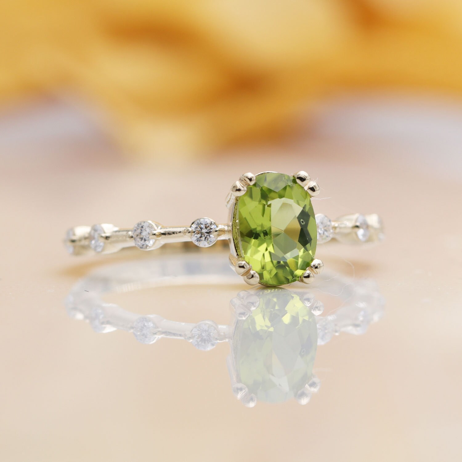 14kt Gold Oval Green Peridot Diamond Classic Engagement | Etsy
