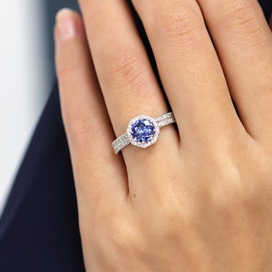 14k gold 1 CT Tanzanite Diamond Bridal Ring Set/Rose Gold Tanzanite Engagement ring Set/Halo Diamond Ring Set/Proposal Ring/Bridal Ring Set image 1