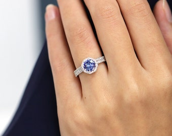 14k gold 1 CT Tanzanite Diamond Bridal Ring Set/Rose Gold Tanzanite Engagement ring Set/Halo Diamond Ring Set/Proposal Ring/Bridal Ring Set