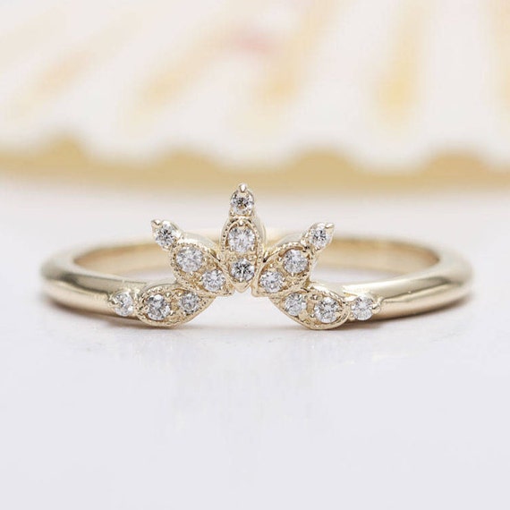 Special Price!!14K Gold Diamond Crown Ring/Princess crown ring/Matching Band/Gold Crown Ring/Tiara ring/Crown ring/Bridal ring/Stackable Rng