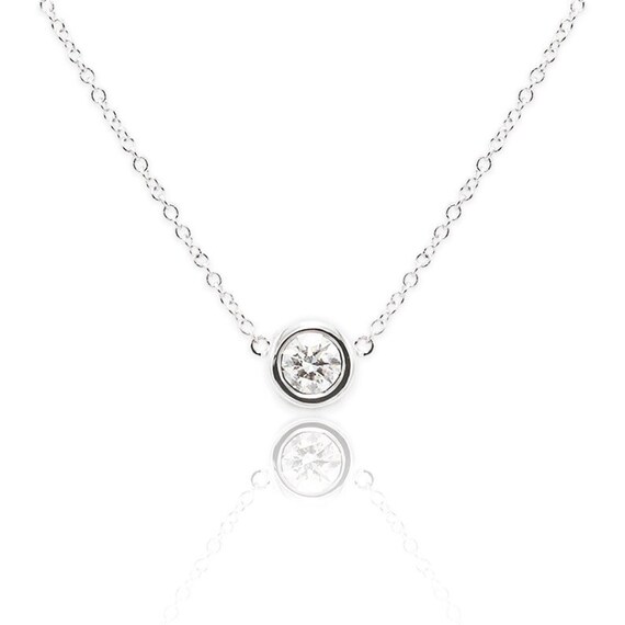 0.05CT Diamond Solitaire 14K Gold Necklace/14K Gold Dainty Diamond Bezel Necklace/Layering Diamond Necklace/Valentine Necklace/Gift Necklace