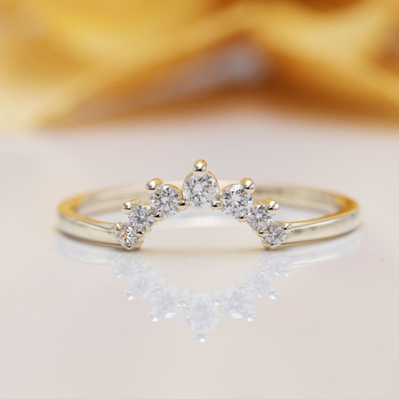 14K Gold Diamond Crown Ring/Princess crown ring/Matching Band/Gold Crown Ring/Tiara ring/Crown ring/Bridal ring/Stackable Rng/Wedding