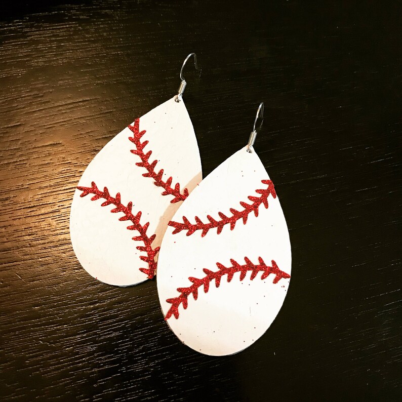 Leather Earrings Baseball Earring Glitter Sparkles Etsy