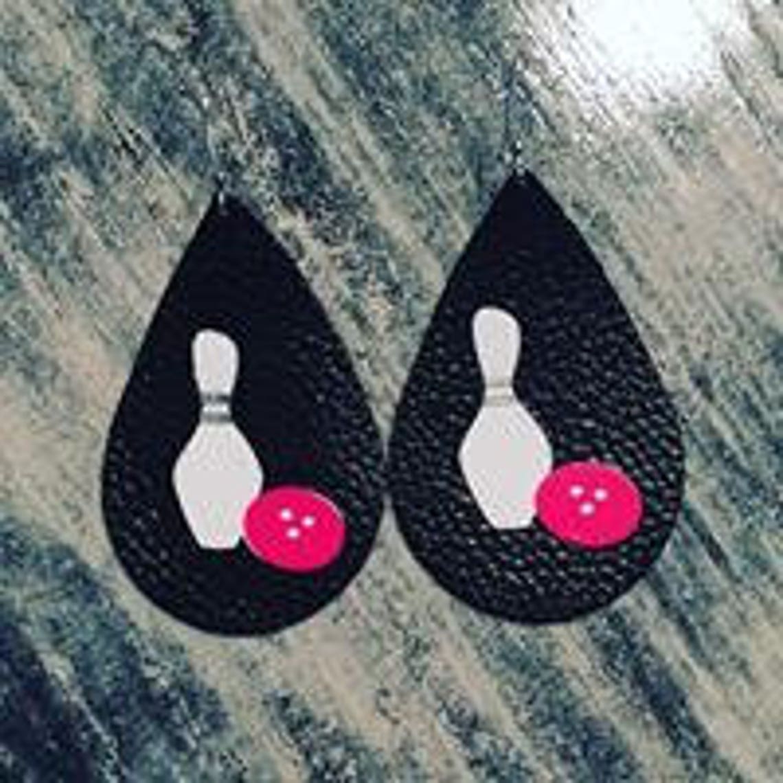 Leather Earrings Bowling Tear Drop Statement Earrings Etsy