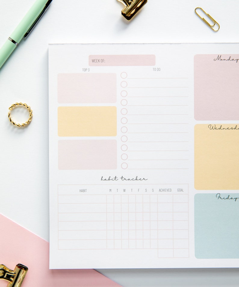Weekly Planner Notepad Stay Organized and on Track With Habit Etsy