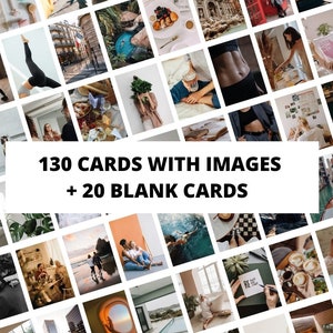 May include: A collection of 130 cards with images and 20 blank cards. The cards feature a variety of lifestyle and artistic photographs. The text "130 CARDS WITH IMAGES + 20 BLANK CARDS" is displayed in a white rectangle.