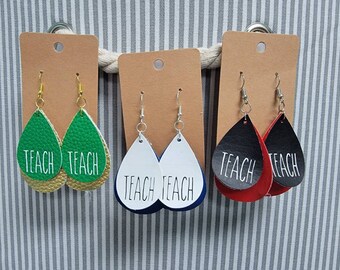Teacher faux leather earrings