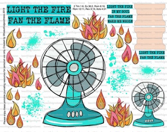 Fan the Flame, mooi goed nieuws, bijbeljournaling, traceerbaar, afdrukbaar, geloof, christelijk, sticker, kunst