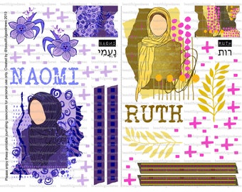 Women of the Bible Minis 7, Naomi and Ruth, beautifulgoodnews, bible journaling, traceable, printable, faith, christian, sticker, art