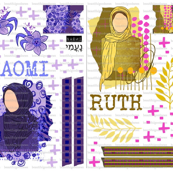 Women of the Bible Minis 7, Naomi and Ruth, beautifulgoodnews, bible journaling, traceable, printable, faith, christian, sticker, art