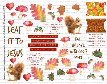 Leaf it to Jesus, Fall, Autumn, bible journaling, traceable, printable, faith, christian, sticker, art