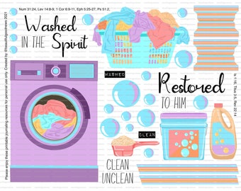 Washed in the Spirit, Laundry, Clean, Beautifulgoodnews, bible journaling, traceable, printable, faith, christian, sticker, art