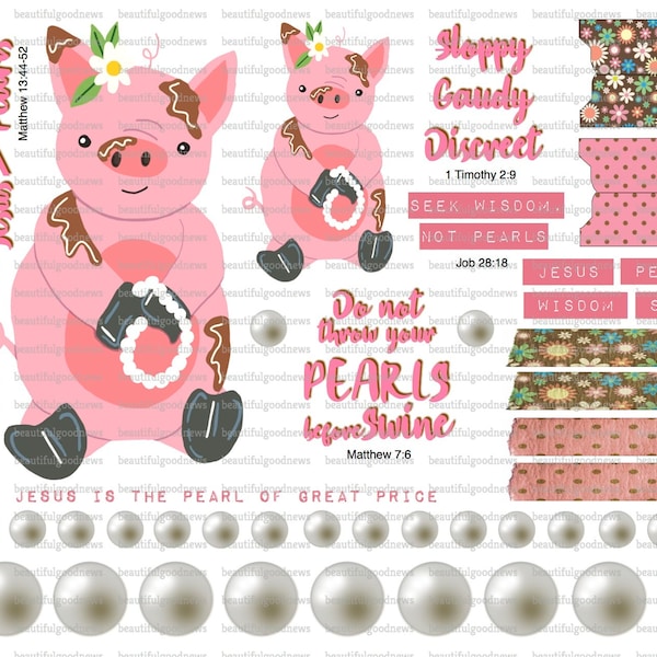 Pearls and Pigs, bible journaling, traceable, printable, faith, christian, sticker, art