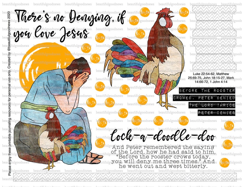 Peter and the Rooster, Easter, Jesus Praying, beautifulgoodnews, bible journaling, traceable, printable, faith, christian, sticker, art image 1
