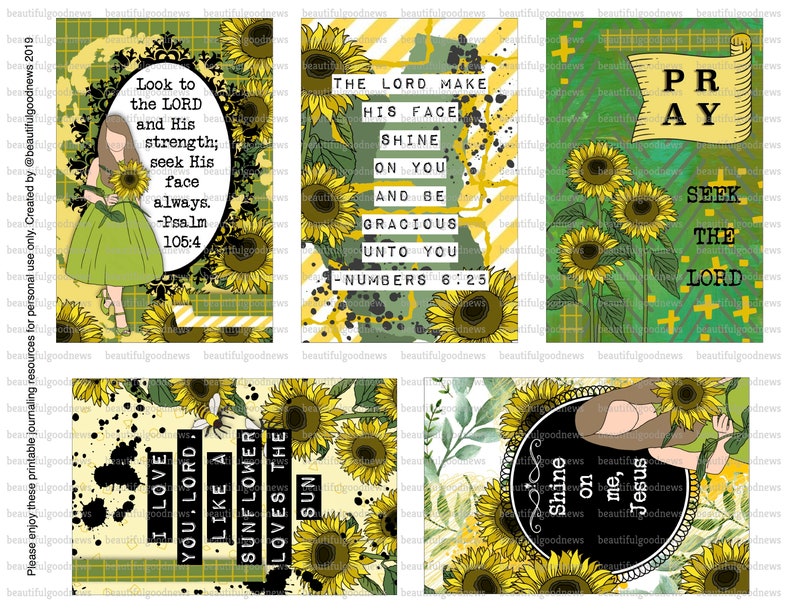 Sunflower faith Prayer Card, journaling card, beautifulgoodnews, bible journaling, christian, printable image 1