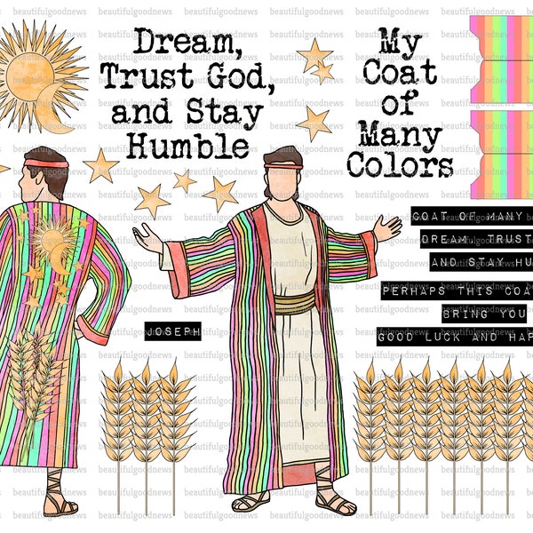 Coat of Many Colors, bible journaling, traceable, printable, faith, christian, sticker, art