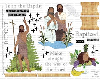 John the Baptist, bible journaling, printable, faith, christian, sticker, art