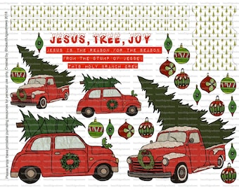 Jesus Tree Joy, Red Truck, Christmas Tree, beautifulgoodnews, bible journaling, traceable, printable, faith, christian, sticker, art