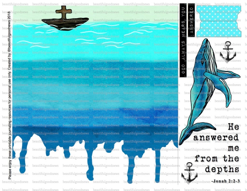 Jonah, Jonah and the whale, beautifulgoodnews,bible journaling, traceable, printable, faith, christian, sticker, art image 2