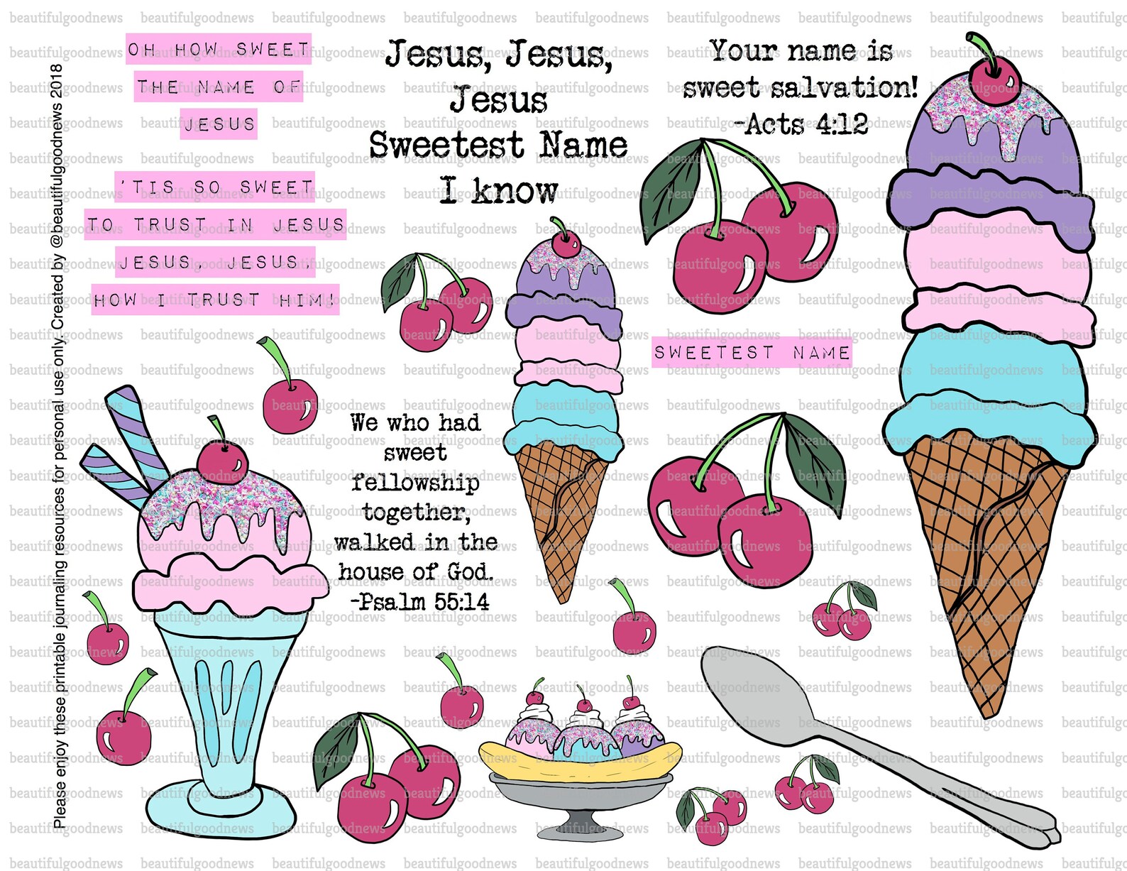 The Sweetest Name, Jesus, Ice Cream, Bible Journaling, Traceable