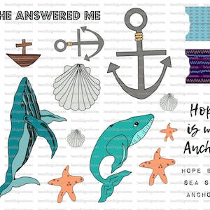 Sea, Jonah and the whale, anchor, hope, beach, shell, ocean, fish, bubbles bible journaling printable traceable faith art