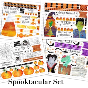 Spooktacular Set, Fall, Halloween, bible journaling, traceable, printable, faith, christian, sticker, art