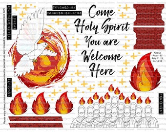 Pentecost, beautifulgoodnews, bible journaling, traceable, printable, faith, christian, sticker, art