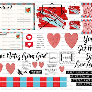 Cartas de Amor Divino, hermosas buenas noticias, diario bíblico, rastreable, imprimible, fe, cristiano, pegatina, arte