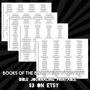 Books of the Bible White Wordfetti, White Wordfetti, Beautifulgoodnews, Bible journaling, bible journaling printable