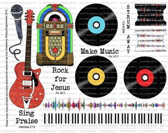 Rock for Jesus, Make Music, Sing Praise, bible journaling, traceable, printable, faith, christian, sticker, art