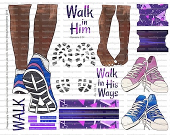 Walk in Him, Tennis Shoes, bible journaling, traceable, printable, faith, christian, sticker, art