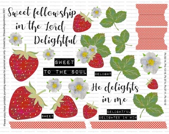 Sweet Delight, strawberries, Beautifulgoodnews, bible journaling, traceable, printable, faith, christian, sticker, art