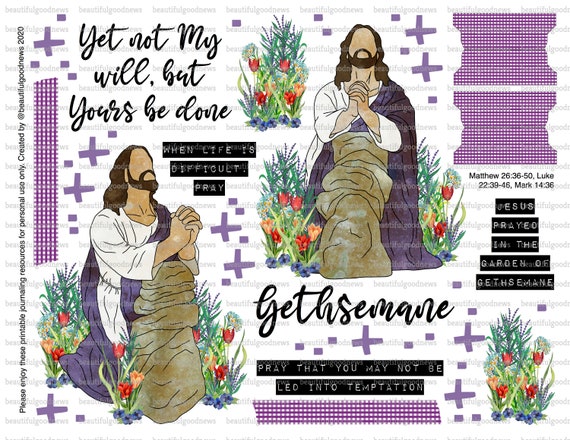 Gethsemane, Easter, Jesus Praying, Beautifulgoodnews, Bible Journaling,  Traceable, Printable, Faith, Christian, Sticker, Art 